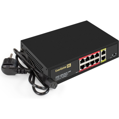 Коммутатор неуправляемый ExeGate EDGS-1082D.8PoE-120W 10-портовый: 8 портов UTP 10/100 Base-Tx с поддержкой IEEE