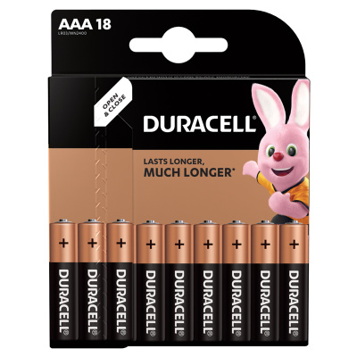 Батарейки КОМПЛЕКТ 18 шт., DURACELL Basic ОРИГИНАЛ, AAA (LR03, 24А), алкалиновые, мизинчиковые, 81483686