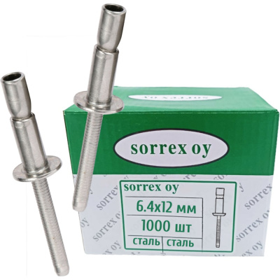 Заклепка вытяжная SORREX 6,4x12 (23,7) усиленная (моноболт), сталь/сталь, полукруглый бортик, 1000 шт. SS-CFIX0806 1000
