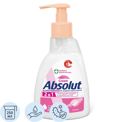 Мыло жидкое антибактериальное 250 мл ABSOLUT (Абсолют) "Нежное", дозатор, не содержит триклозан, 5061, 5007, 5061