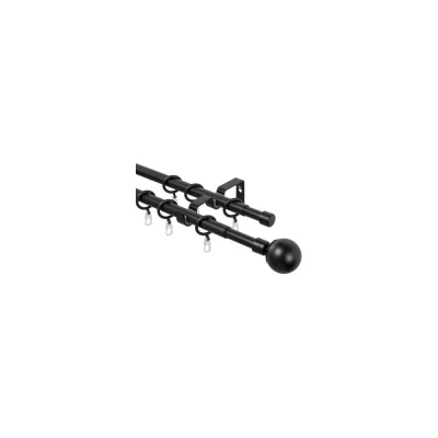 Карниз металлический раздвижной LM DECOR Сфера, Ø16/19 мм, 1,6-3,0 м, 2-рядный, черный матовый