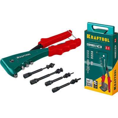Комбинированный литой заклепочник KRAFTOOL Combo2-M6 в кейсе, 2 вида заклёпок