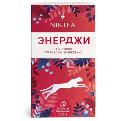 Чай NIKTEA "Энерджи" оолонг со вкусом энергетика, 21 пакетик в конвертах по 1,5 г, TALTHA-DP0100