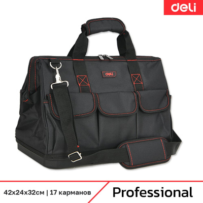 Сумка для инструментов DELI с жестким пластиковым дном Black Edition DL430901 (42х32х24 см, 17 карманов