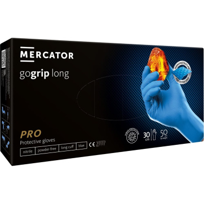 Профессиональные нитриловые перчатки gogrip синие, удлинненные 300 мм, размер М, 25 пар.