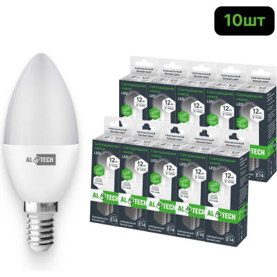 Лампочка светодиодная ALTECH LED С35-12W-840-E14 12Вт свеча нейтральный белый свет 10шт
