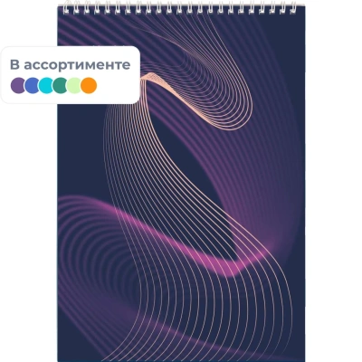 Блокнот А5,80л,клетка,метал.гребень,цв.обложка в ассорт