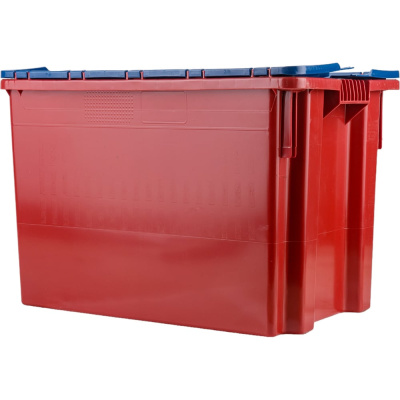 Ящик Тара.ру п/э 600х400х415, сплошной, с синей крышкой, Safe PRO, красный