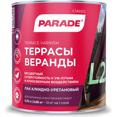 Лак алкидно-уретановый PARADE L25 Террасы & Веранды Матовый 0,75 л Россия