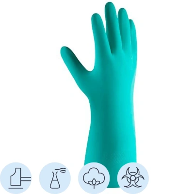 Перчатки нитриловые КЩС JETA SAFETY, хлопчатобумажное напыление, размер 9, L (большой), зеленые, JN711, JN711-09-L