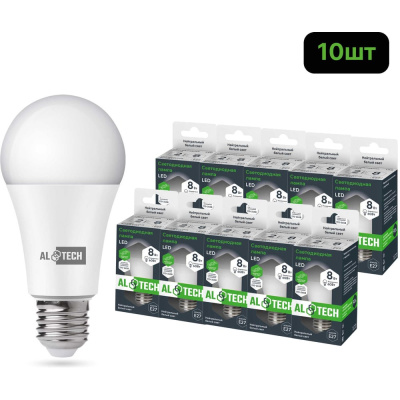 Лампочка светодиодная ALTECH LED Р60-8W-840-E27 8Вт груша нейтральный белый свет 10шт