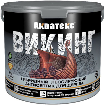 Антисептик для дерева Акватекс Викинг 65086, лессирующий, полуматовый, 2,5 л, орех