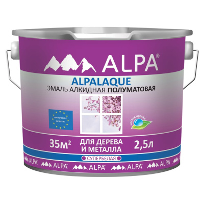 Эмаль ALPA Альпалак белая, полуматовая, 2.5л