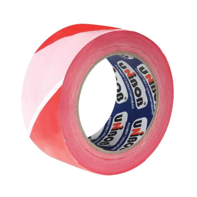 Лента сигнальная Unibob 70ммх150м, красно-белая, в коробке-диспенсере