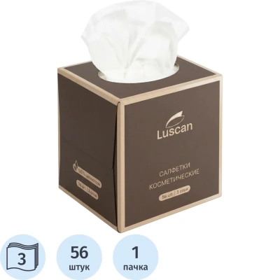 Салфетки косметические Luscan 3сл 56шт/уп в кубе белые