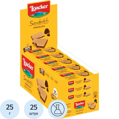 Вафли Loacker сэндвич шоколад 25гx25шт/уп 14011-034