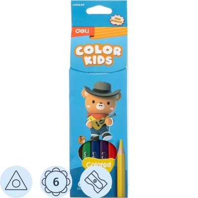 Карандаши цветные Deli EC00660 COLOR KIDS 3-гран. 6цв/наб Jumbo
