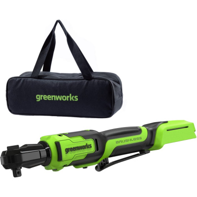 Гайковерт-трещотка аккумуляторная GreenWorks GD24RW, 24V,б/щет,0-250об/мин, 1/2, 80Нм, 70 мм,1x2Ач,ЗУ, сумка, коробка