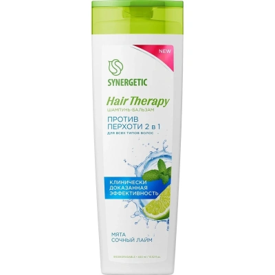 Шампунь-бальзам 400 мл SYNERGETIC HAIR THERAPY "Против перхоти 2 в 1", мята и лайм, 701409