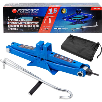 Домкрат механический Forsage ромб 1.5т (h min 104мм, h max 385мм, L-415мм)