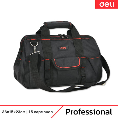 Сумка для инструментов DELI Black Edition DL430905 (36х23х15 см, 15 карманов, ткань Oxford 600D)