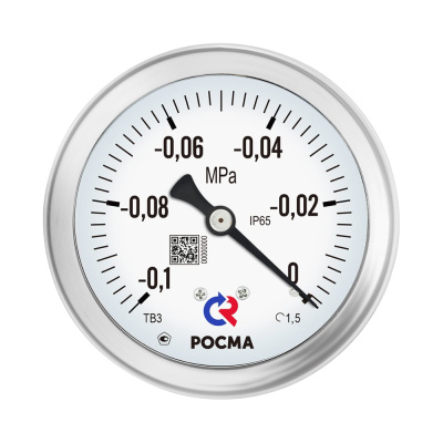 Вакуумметр виброустойчивый РОСМА 63мм, ТВ-320Р, радиальный, диапазон -0,1-0MPa.