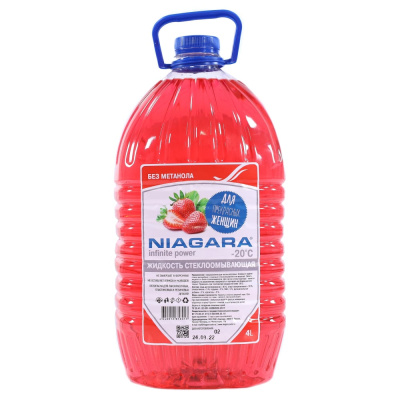 БЕЗ МЕТАНОЛАЖидкость омывания стекол NIAGARA клубника, до -20, без метанола, 4 л