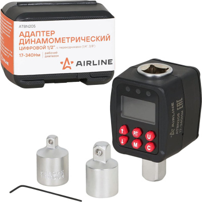 Адаптер динамометрический цифровой AIRLINE 1/2 17-340Нм, с переходниками,1/4, 3/8, кейс ATBN205