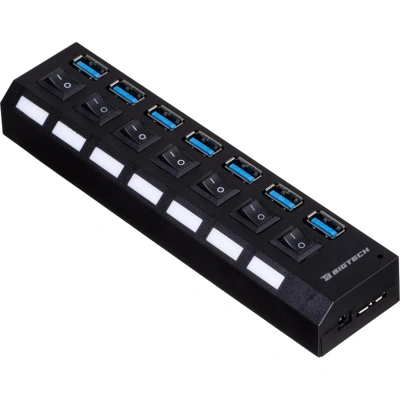 Разветвитель USB BigTech HS006 выключатель/USB 3.0x7/черный