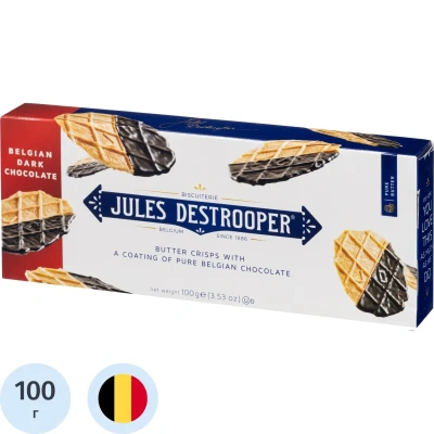 Печенье Jules Destrooper Butter Crisps с темным шоколадом, 100 гр