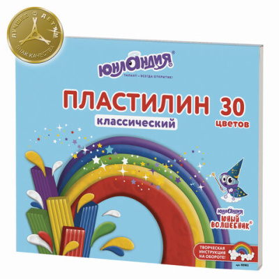 Пластилин классический ЮНЛАНДИЯ "ЮНЫЙ ВОЛШЕБНИК", 30 цветов, 600 г, со стеком, ВЫСШЕЕ КАЧЕСТВО, 105903