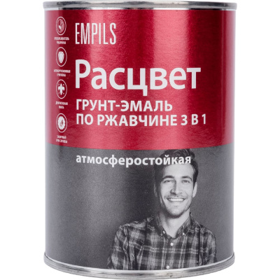Грунт-эмаль по ржавчине Расцвет алкидная, черная, 0.9 кг