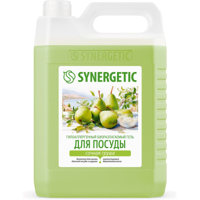 Биоразлагаемое средство для мытья посуды и детских игрушек SYNERGETIC Сочная груша, 5 л