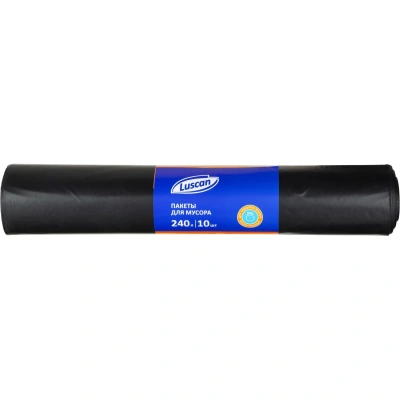 Мешки для мусора ПВД 240л 100мкм 10шт/рул черные 90x135см Luscan