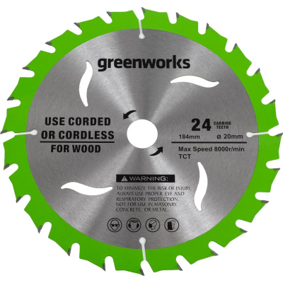 Диск пильный Greenworks 184x20 мм, 24T, по дереву