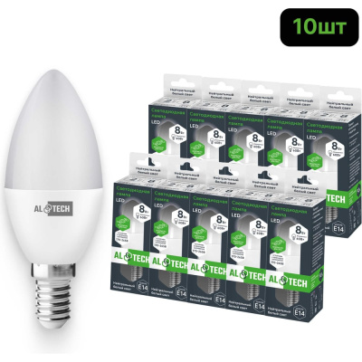 Лампочка светодиодная ALTECH LED С35-8W-840-E14 8Вт свеча нейтральный белый свет 10шт