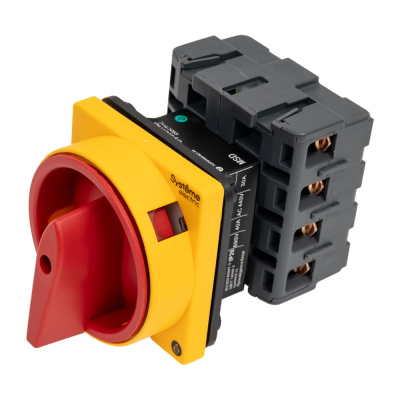 Выключатель разъединитель Systeme Electric 4P 40A IP20, с красной рукояткой на дверцу, 4 винтами С ЗАМКОМ
