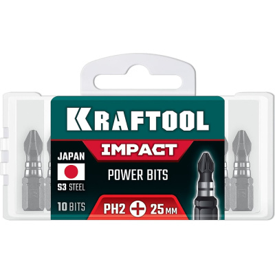 Биты ударные KRAFTOOL Impact PH2, 25 мм, 10 шт