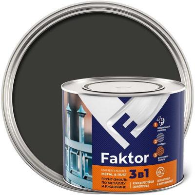 Грунт-эмаль ЯРОСЛАВСКИЕ КРАСКИ FAKTOR на ржавчину 3 в 1 графитовая серая RAL 7024, банка