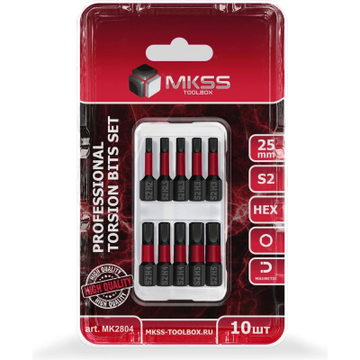 Набор торсионных магнитных бит MKSS Toolbox HEX 25мм, 10шт