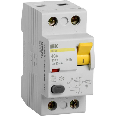 Выключатель дифференциального тока IEK 2п 40A 30mA тип AC ВД1-63 ИЭК
