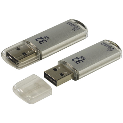 Память Smart Buy "V-Cut" 32GB, USB 2.0 Flash Drive, серебристый (металл. корпус )