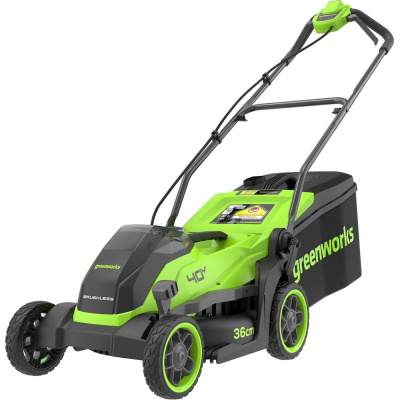 Газонокосилка аккумуляторная Greenworks 40V, 36 см, бесщеточная, c 1 АКБ 2Ач и ЗУ