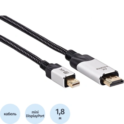 Кабель -переходник miniDisplayPort M-> HDMI M 4K@60Hz 1.8m VCOM(CG615M-1.8)