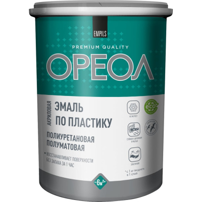 Эмаль по пластику ОРЕОЛ полуматовая, 1.1 кг
