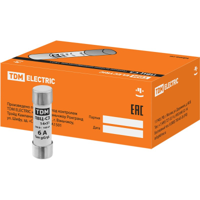 Плавкая вставка TDM ELECTRIC ПВЦ-С3 14х51 6А