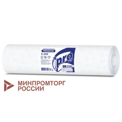 Простыни бумажные рулонные с перфорацией 50 м PROtissue PREMIUM, 2-слойные, 135 листов 37х50 см, С243