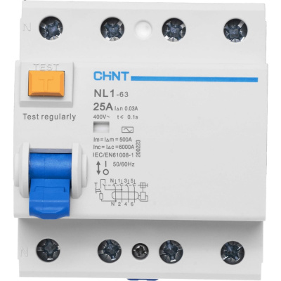 Устройство защитного отключения CHINT NL1-63 6kA 4P 25A 30mA тип AC