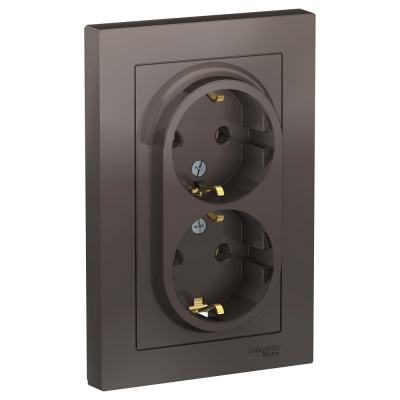 Розетка двойная Systeme Electric (ранее Schneider Electric) серии AtlasDesign (в сборе, цвет мокко) с заземлением