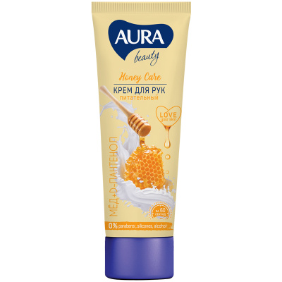 Крем для рук питательный 75 мл, AURA Honey Care "Мёд и пантенол", 14796